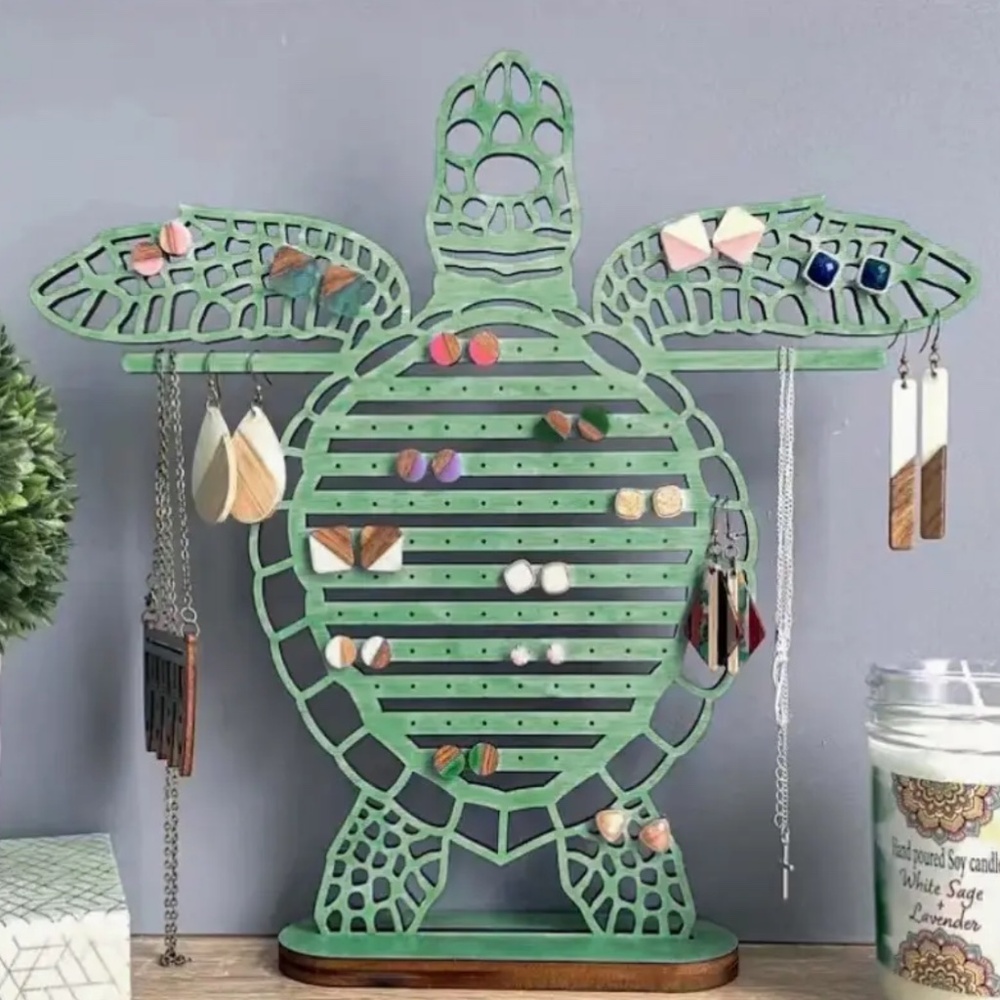 NIP! Sea foam Green Sea Turtle Jewelry Organizer / Holder / Display!
